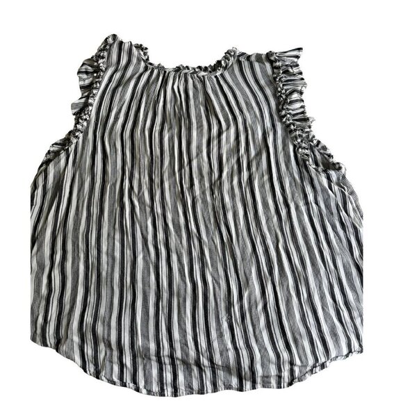 Loft Striped Ruffle Split Neck Shell black and white stripe size XXL - Picture 2 of 6